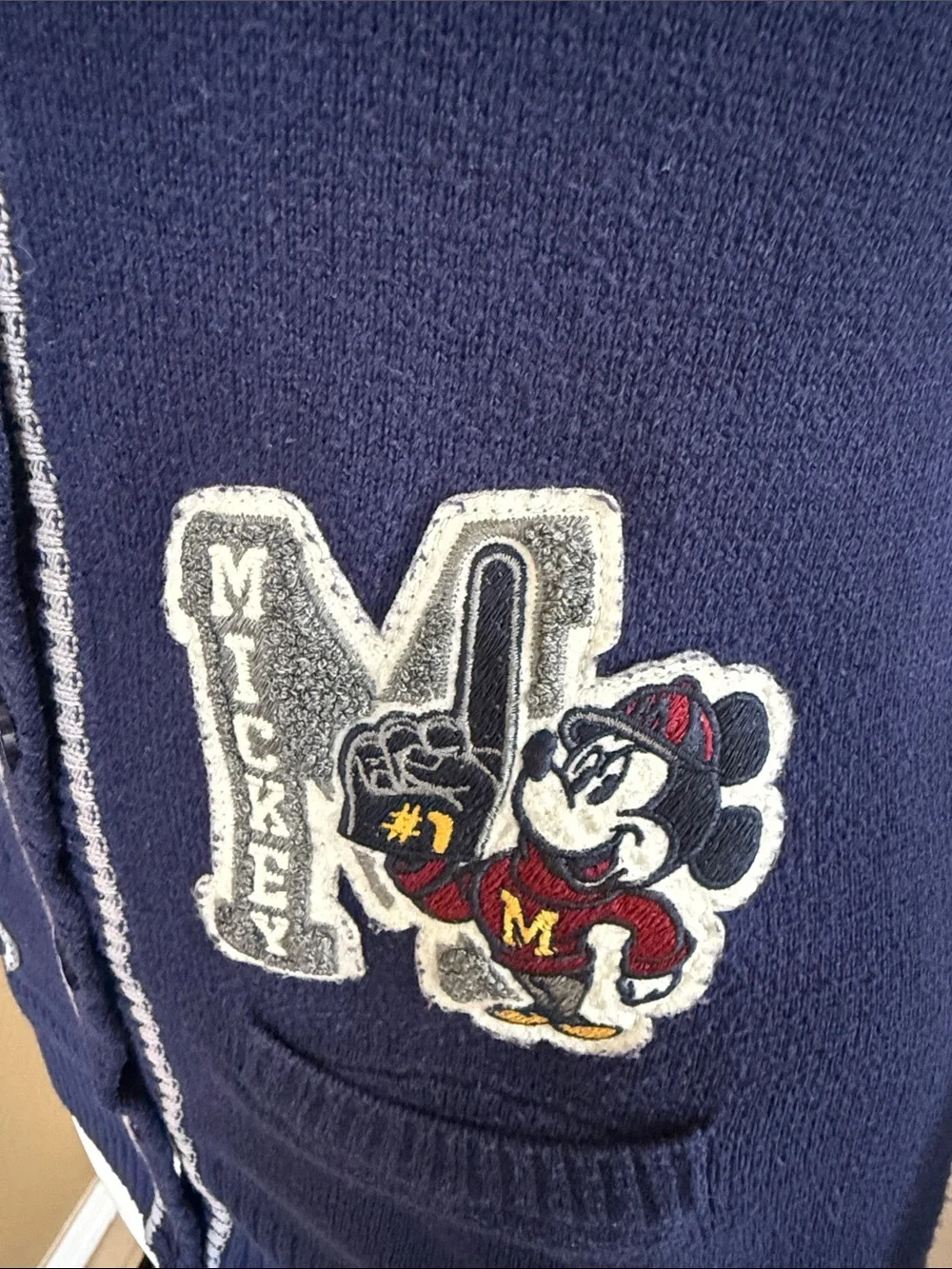 Disneyland Y2K Navy Mickey Mouse Patch V-Neck Cardigan Sweater